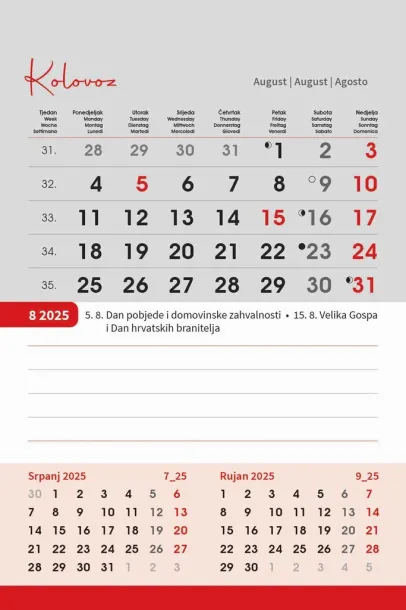  "TRODJELNI STOLNI VERTIKALNI" 12 sheets, format: 10x19 cm, desk calendar, P/50 Color