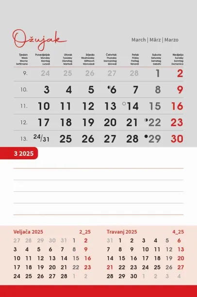  "TRODJELNI STOLNI VERTIKALNI" 12 list., dim: 10x19 cm, stolni kalendar, P/100 Color