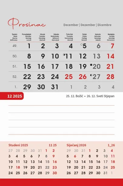  "TRODJELNI STOLNI VERTIKALNI" 12 sheets, format: 10x19 cm, desk calendar, P/50 Color