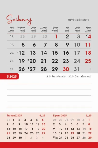  "TRODJELNI STOLNI VERTIKALNI" 12 sheets, format: 10x19 cm, desk calendar, P/50 Color