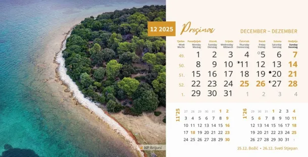  "NACIONALNI PARKOVI HRVATSKE" 13 sheets, format: 20,5x14,5 cm, desk calendar, envelope, P/50 Color