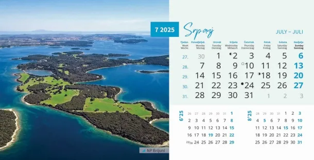  "NACIONALNI PARKOVI HRVATSKE" 13 sheets, format: 20,5x14,5 cm, desk calendar, envelope, P/50 Color