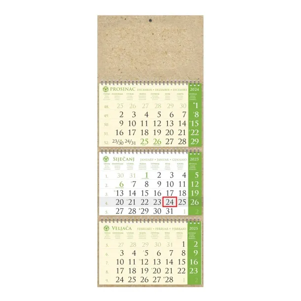  Kalendar trodjelni sirio EKO ZELENI, spirala Zelena