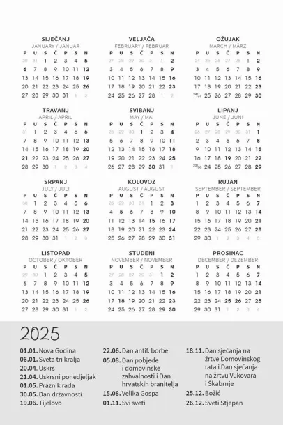 "TRODJELNI STOLNI VERTIKALNI" 12 sheets, format: 10x19 cm, desk calendar, P/50 Color
