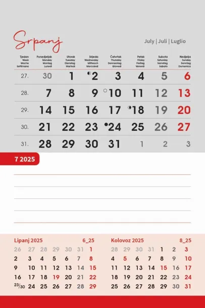  "TRODJELNI STOLNI VERTIKALNI" 12 list., dim: 10x19 cm, stolni kalendar, P/50 Color