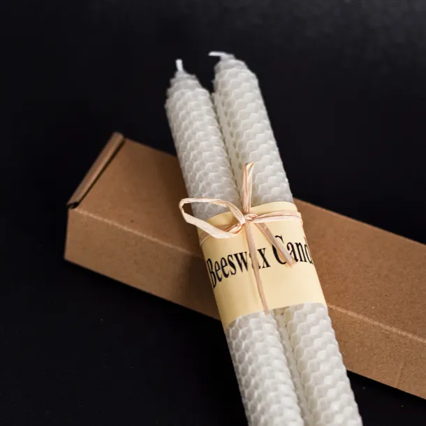 BIELLA set of 2 long beeswax candles White