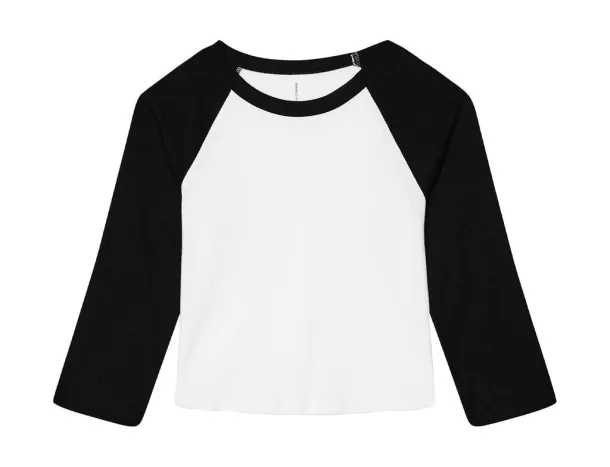  Women's Micro Rib 3/4 Raglan Baby Tee - Bella+Canvas Bijela Black