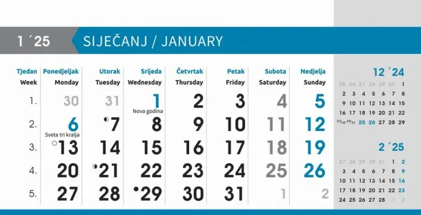  "POSLOVNI SIVO - PLAVI" 13 list., dim: 20,5x14,5 cm, stolni kalendar, koverta, P/50 Color