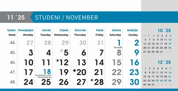  "POSLOVNI SIVO - PLAVI" 13 list., dim: 20,5x14,5 cm, stolni kalendar, koverta, P/100 Color