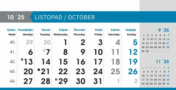  "POSLOVNI SIVO - PLAVI" 13 list., dim: 20,5x14,5 cm, stolni kalendar, koverta, P/100 Color