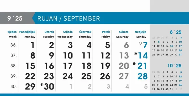  "POSLOVNI SIVO - PLAVI" 13 list., dim: 20,5x14,5 cm, stolni kalendar, koverta, P/100 Color