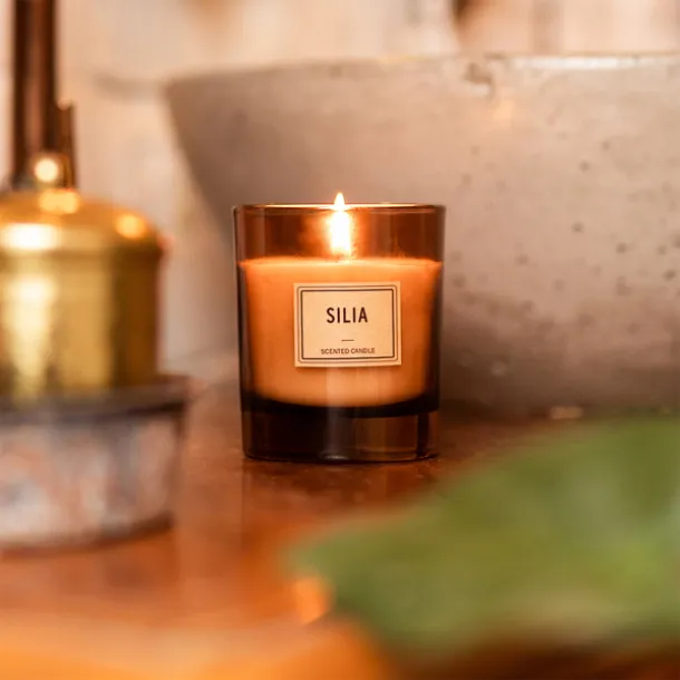 SILIA candle in a wooden box Brown