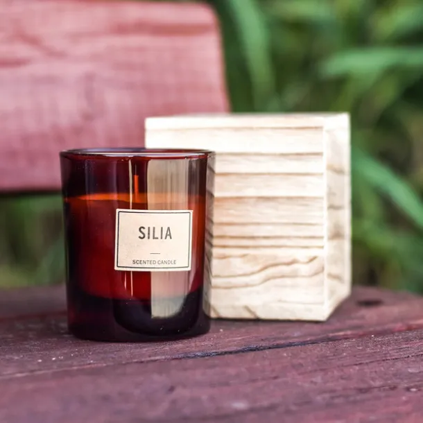 SILIA candle in a wooden box Brown