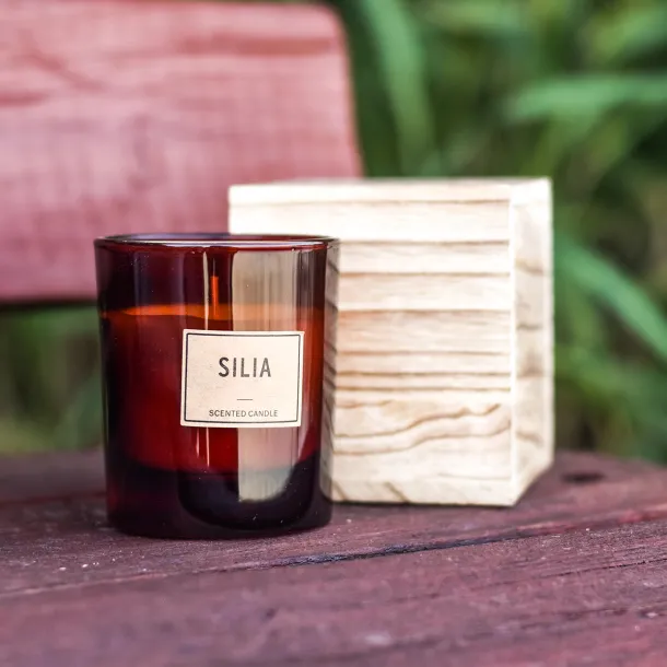 SILIA candle in a wooden box Brown