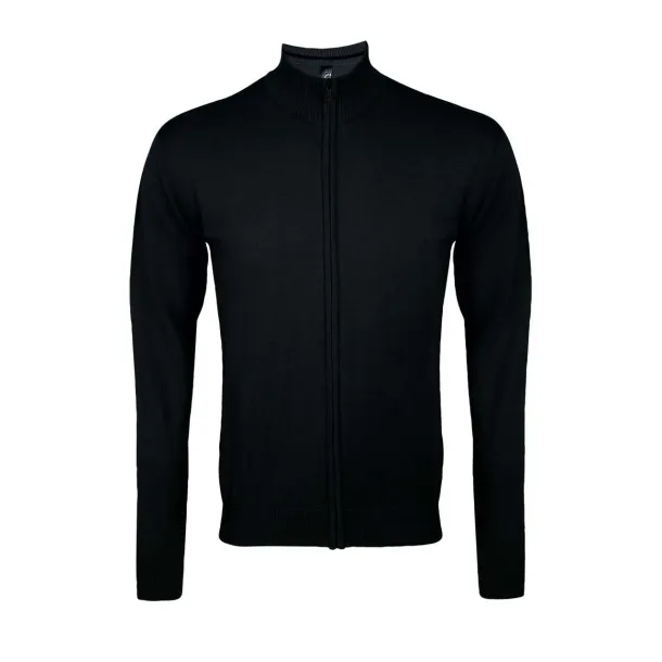 SOL'S GORDON muški pleteni kardigan s patentom, 280 g/m2 - SOL'S Crna