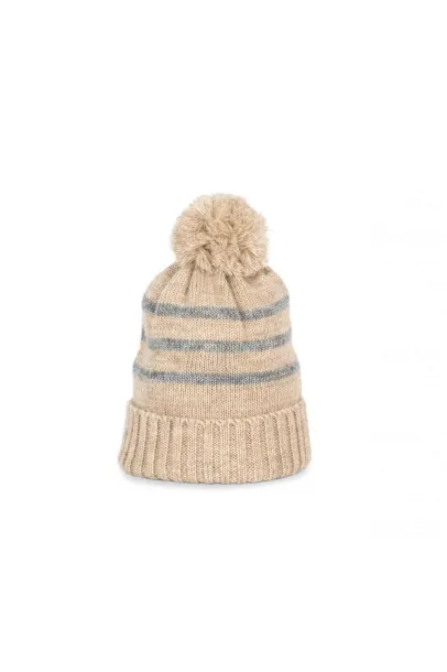  KNITTED STRIPED BEANIE IN RECYCLED YARN - K-UP Pjesak smeđa Light Grey Heather