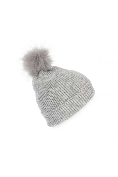  KNITTED BOBBLE BEANIE IN RECYCLED YARN - K-UP Light Grey Heather