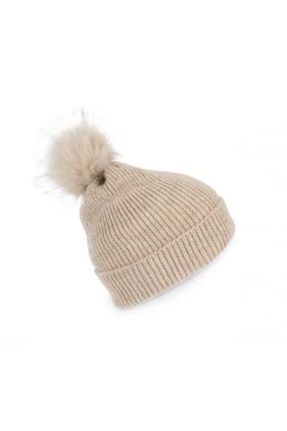  KNITTED BOBBLE BEANIE IN RECYCLED YARN - K-UP Pjesak smeđa