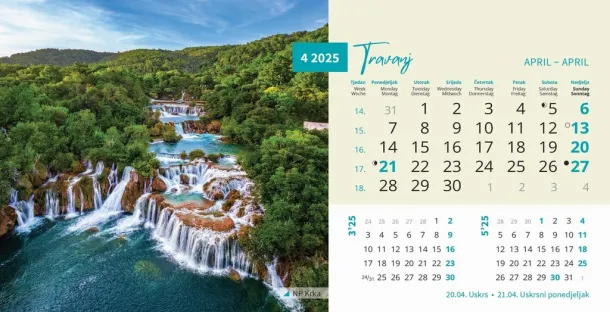  "NACIONALNI PARKOVI HRVATSKE" 13 sheets, format: 20,5x14,5 cm, desk calendar, envelope, P/50 Color