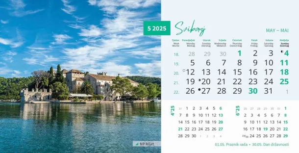  "NACIONALNI PARKOVI HRVATSKE" 13 sheets, format: 20,5x14,5 cm, desk calendar, envelope, P/50 Color