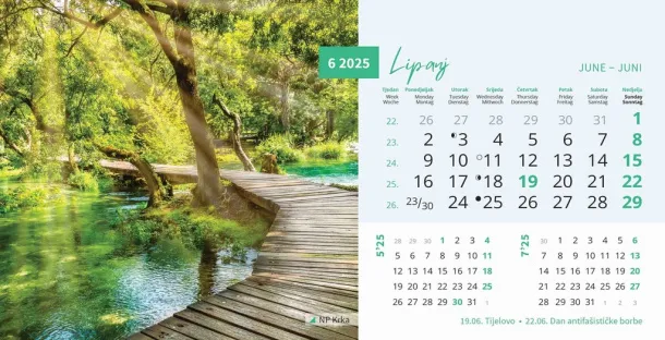  "NACIONALNI PARKOVI HRVATSKE" 13 sheets, format: 20,5x14,5 cm, desk calendar, envelope, P/50 Color