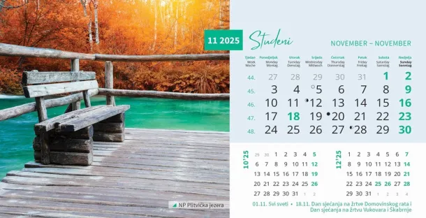  "NACIONALNI PARKOVI HRVATSKE" 13 list., dim: 20,5x14,5 cm, stolni kalendar, koverta, P/100 Color