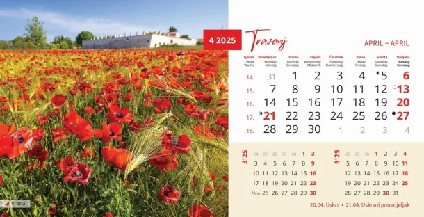  "PRIRODA" 13 sheets, format: 20,5x14,5 cm, desk calendar, envelope, P/50 Color