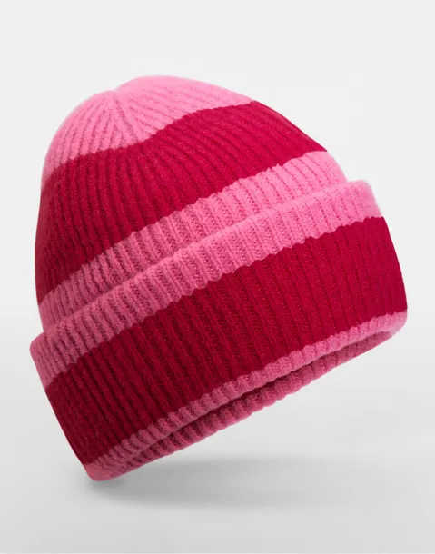  Colour Block Beanie - Beechfield True Pink Classic Red