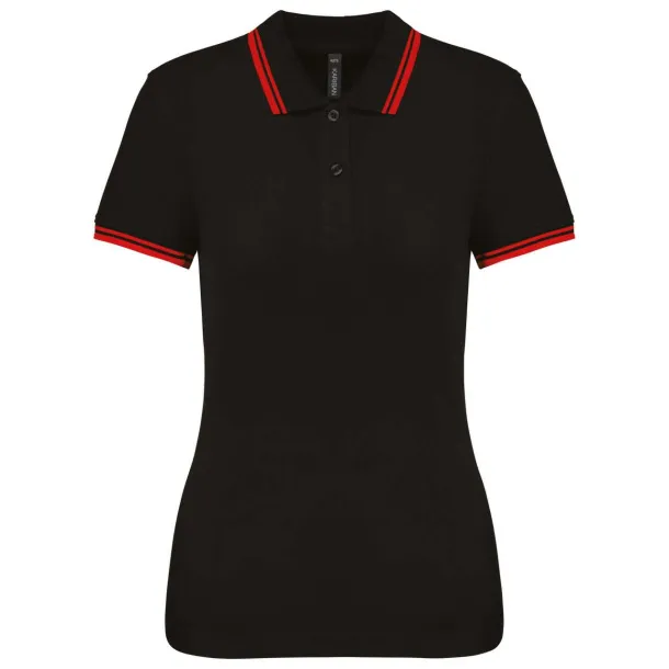  Ženska polo majica s kontrastnim obrubom, 180 g/m2 - Kariban Crna Crvena