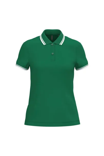  LADIE'S SHORT-SLEEVED POLOSHIRT WITH CONTRASTING PIPING - Kariban Kelly zelena Bijela