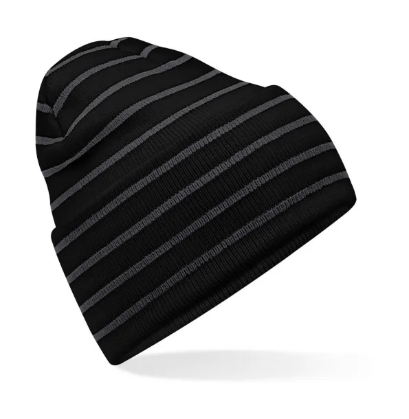  Original Deep Cuffed Striped Beanie - Beechfield Black Graphite Grey