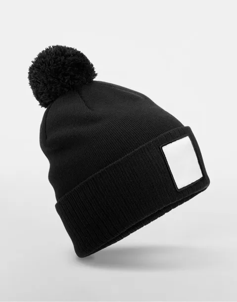  Appliqué Patch Pom Beanie - Beechfield Black Bijela