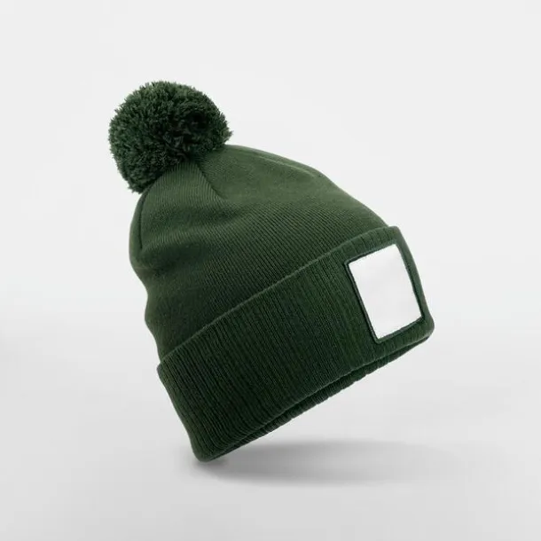  Kapa s aplikacijom, zakrpom i pom pomom - Beechfield Olive Green Bijela