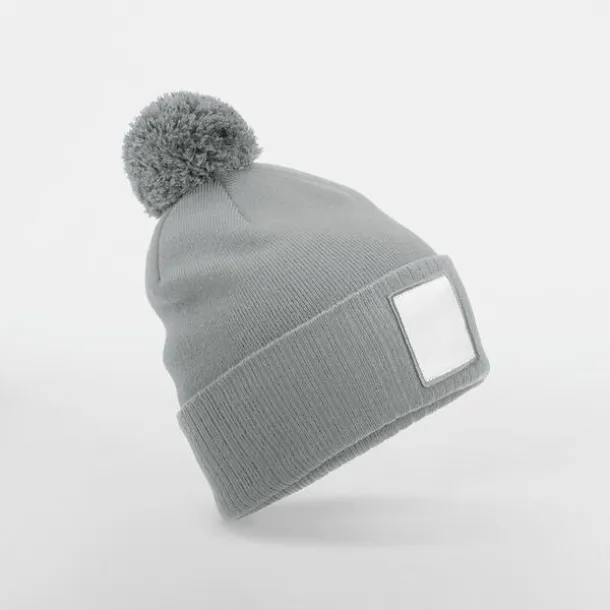  Appliqué Patch Pom Beanie - Beechfield Ash Bijela