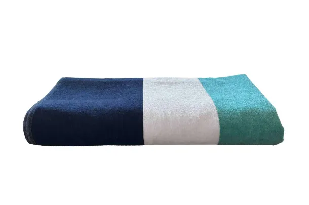 OLIMA „NAUTICAL STRIPE” ručnik za plažu od velura, 450 g/m2 - Olima Mornarsko plava Bijela