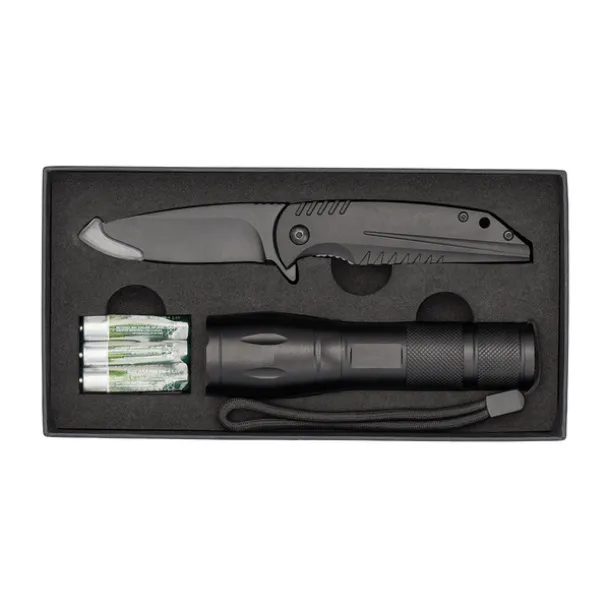MEZUS set with knife and flashlight Black