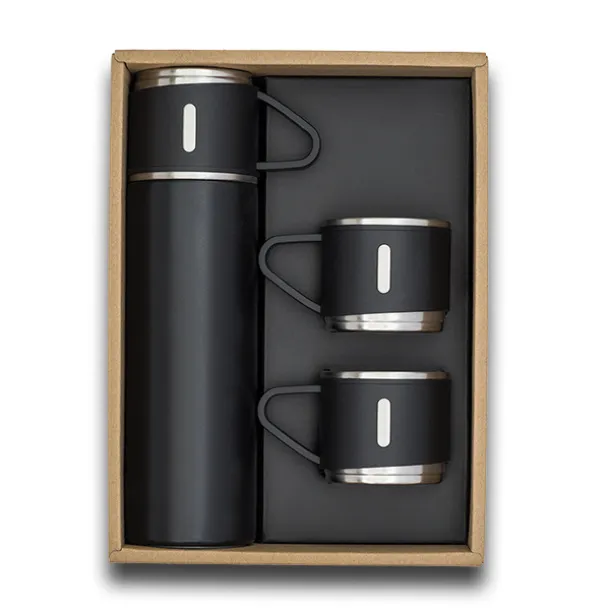ATTU set of vacuum flask 500 ml and 3 mugs Black