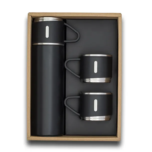ATTU set of vacuum flask 500 ml and 3 mugs Black