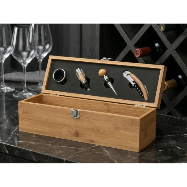  Bamboo wine set 4 pcs, wine box 1 el. wood