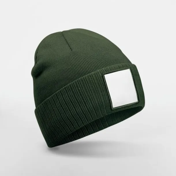  Appliqué Patch Beanie - Beechfield Olive Green Bijela