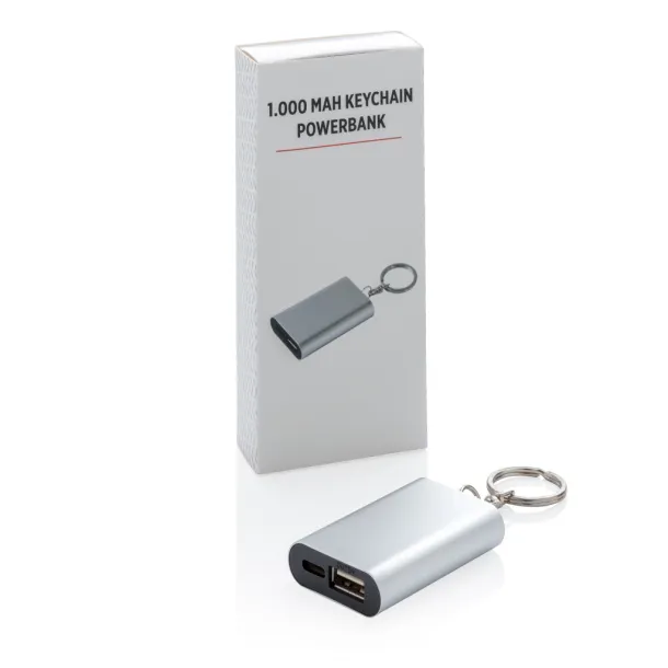  Prijenosna baterija privjesak za ključeve, 1 000 mAh - XD Collection Srebrna
