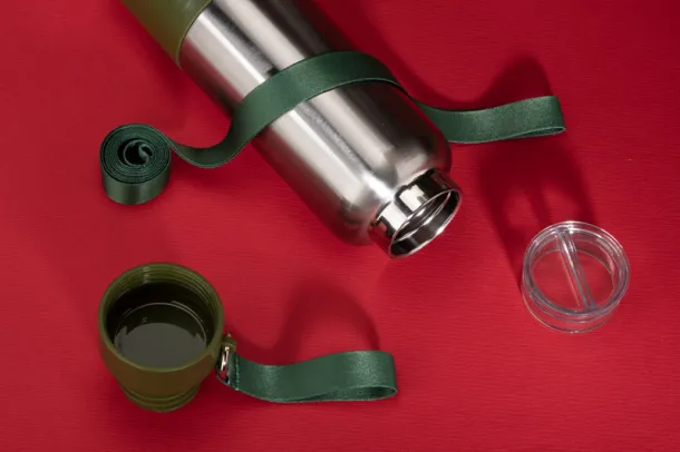 RON Vacuum flask with a lanyard RON 500 ml Maslinasto zelena