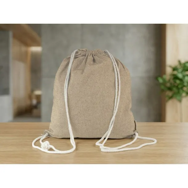  Recycled cotton bag 2 in 1, drawstring bag and shopping bag beige