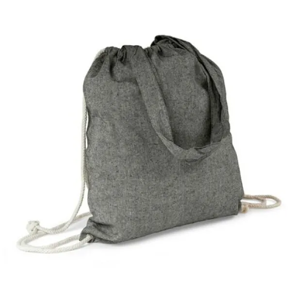  Recycled cotton bag 2 in 1, drawstring bag and shopping bag Crna