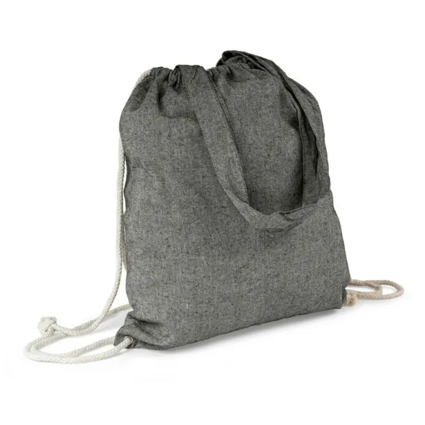  Recycled cotton bag 2 in 1, drawstring bag and shopping bag Crna