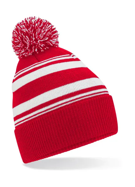  Striped Fan Beanie - Beechfield Klasična crvena Bijela