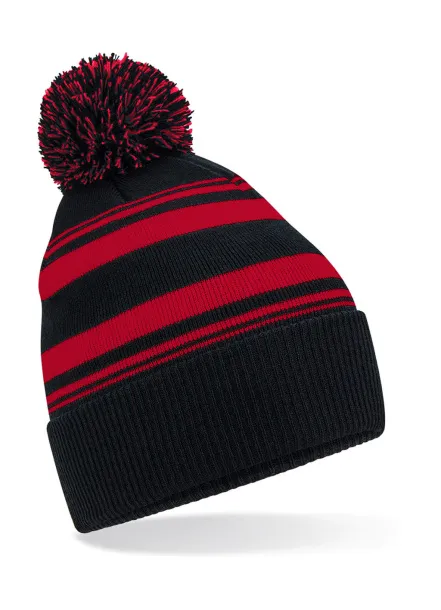  Striped Fan Beanie - Beechfield Black Klasična crvena