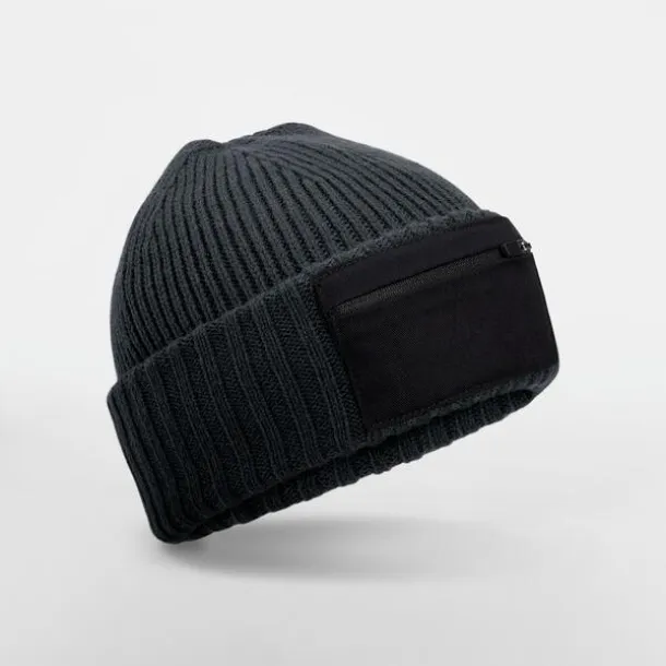  Zip Patch Beanie - Beechfield Graphite Grey Black
