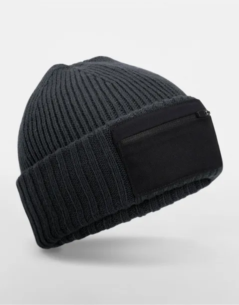  Zip Patch Beanie - Beechfield Graphite Grey Black
