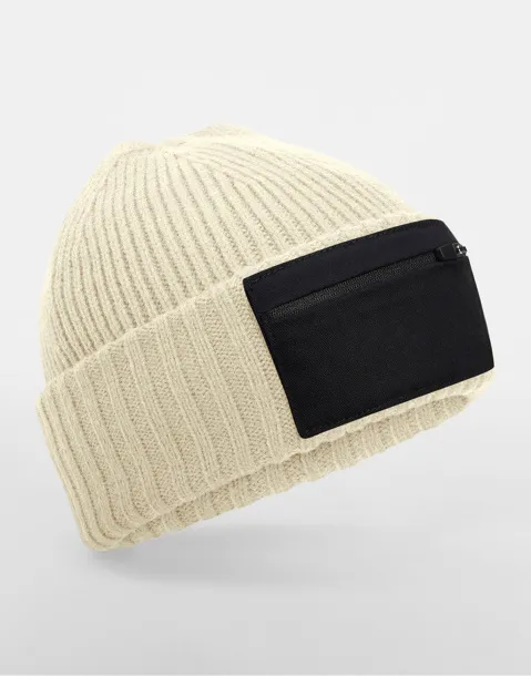  Zip Patch Beanie - Beechfield Sand Black